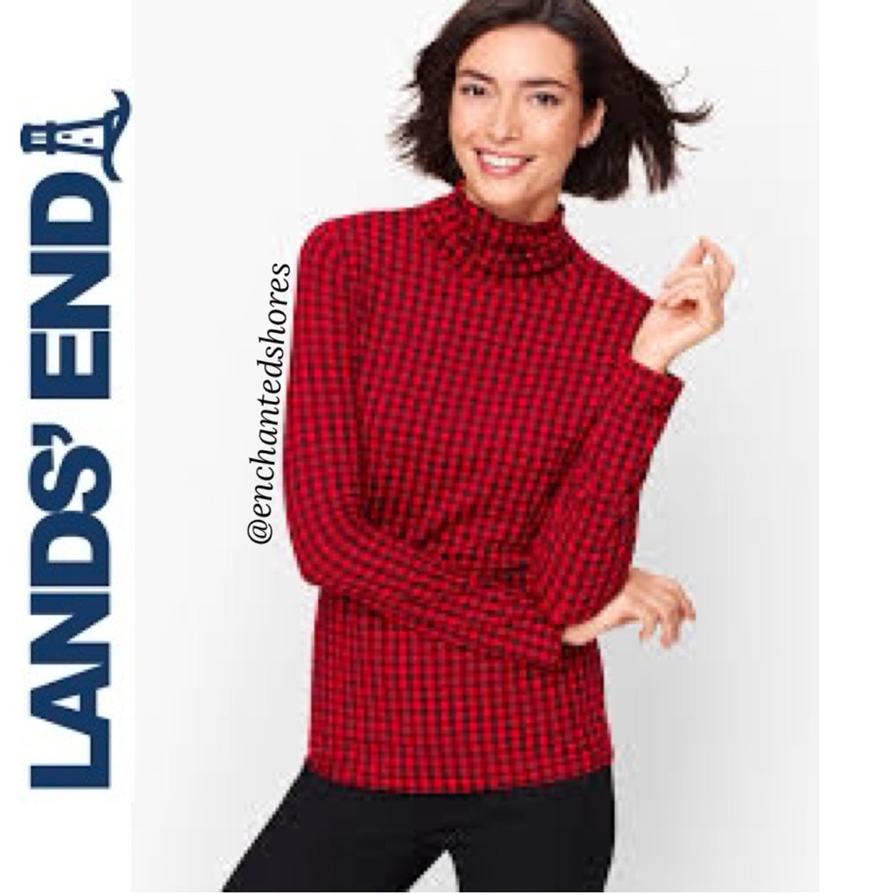 Lands End Mock Neck Turtleneck Long Sleeve Relaxed Fit Red Buffalo Plaid Size 1X